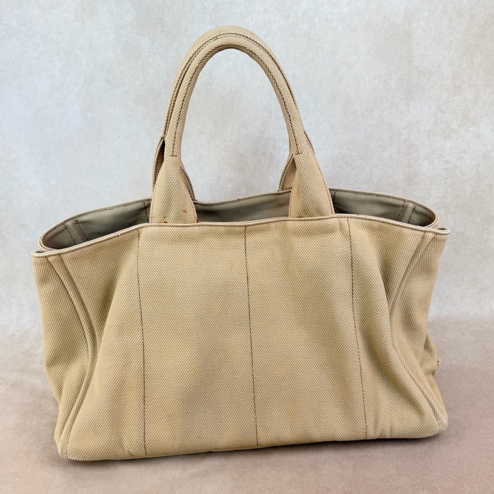 Prada Canapa Large Beige Canvas Tote Bag Gold Hardware - Picture 3 of 15